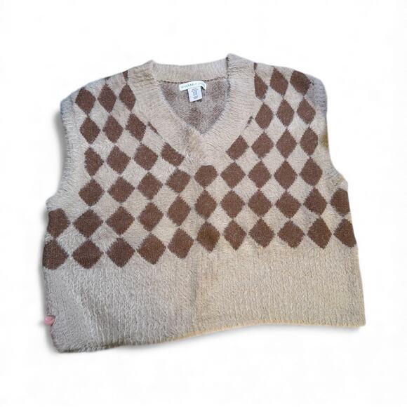 Sincerely Jules Jackets & Blazers - Sincerely Jules Harlequin Sweater Vest XS Tan Brown Preppy Layer Cozy Academia